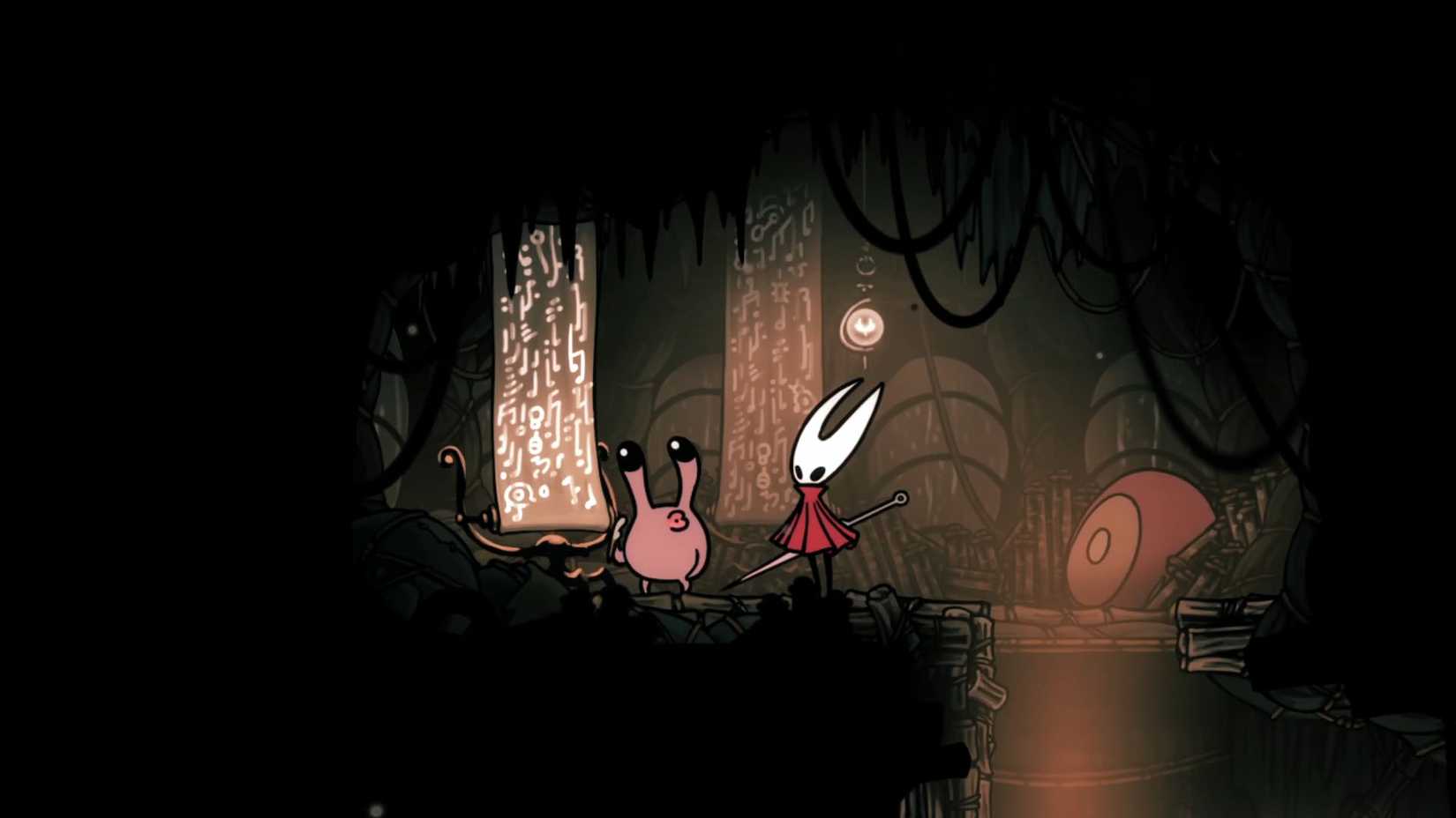 Hornet meeting Nuu in Silksong.