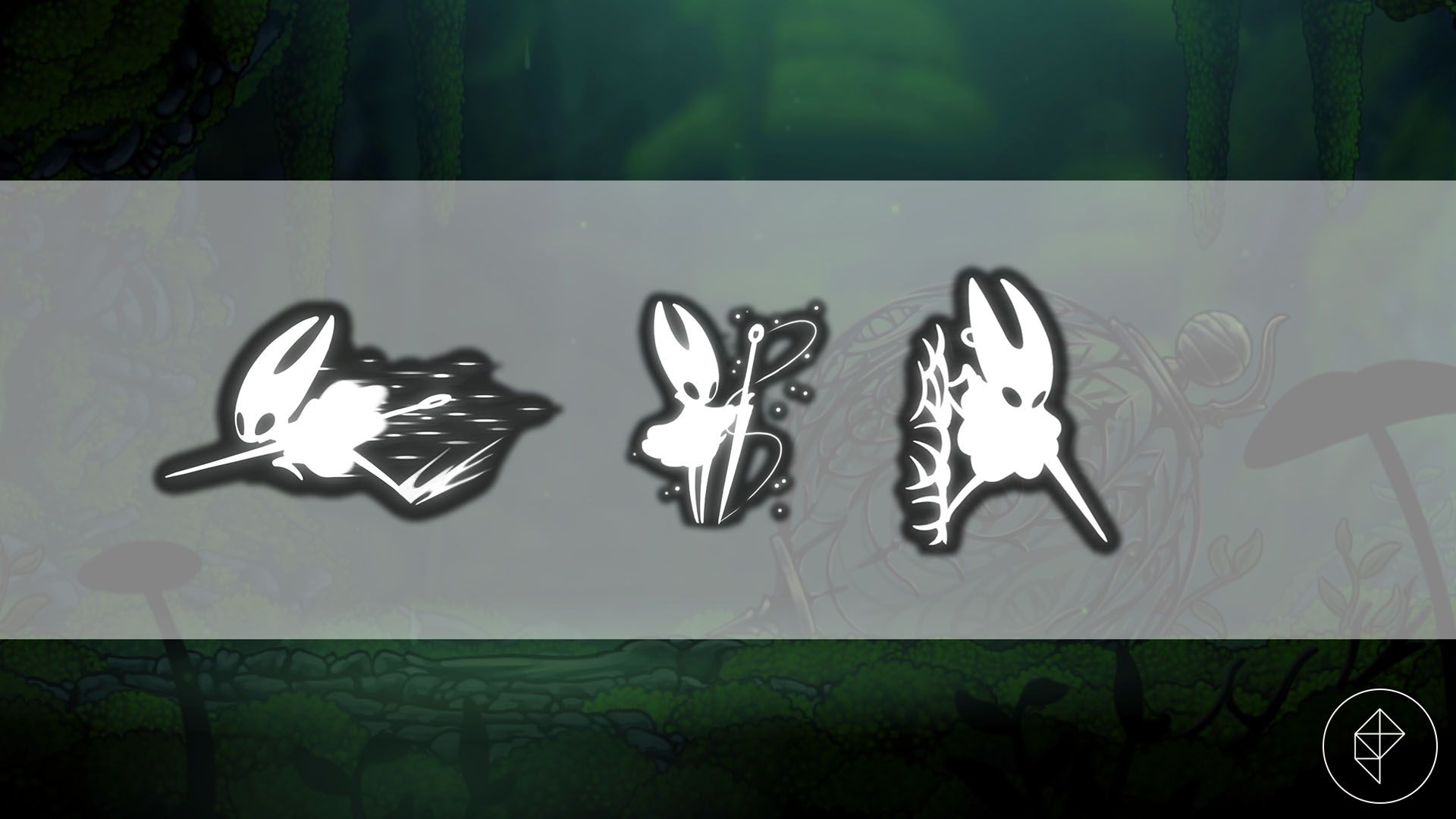 Images of Hornet using Swift Step, Needolin, and Cling Grip in Silksong.