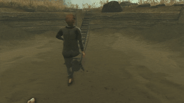 A man trips on a ladder in Baby Steps.