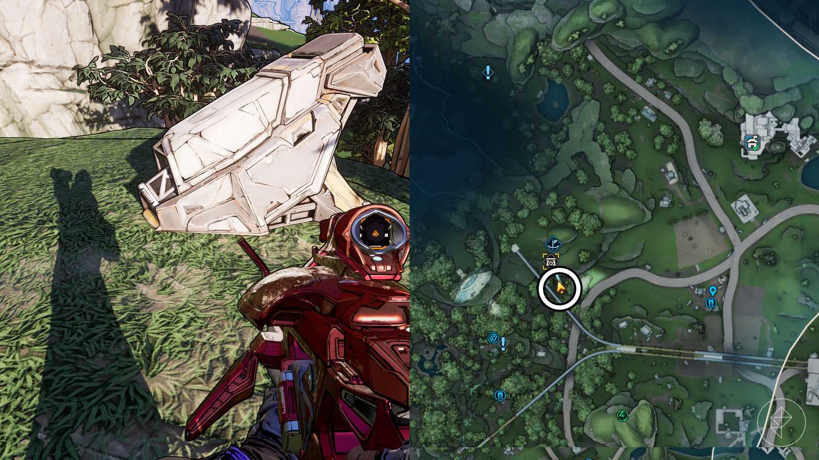 Blacklime बंकर टिड्डी शीशी का स्थान दिखाने वाले दो बॉर्डरलैंड्स 4 छवियों का एक असेंबल