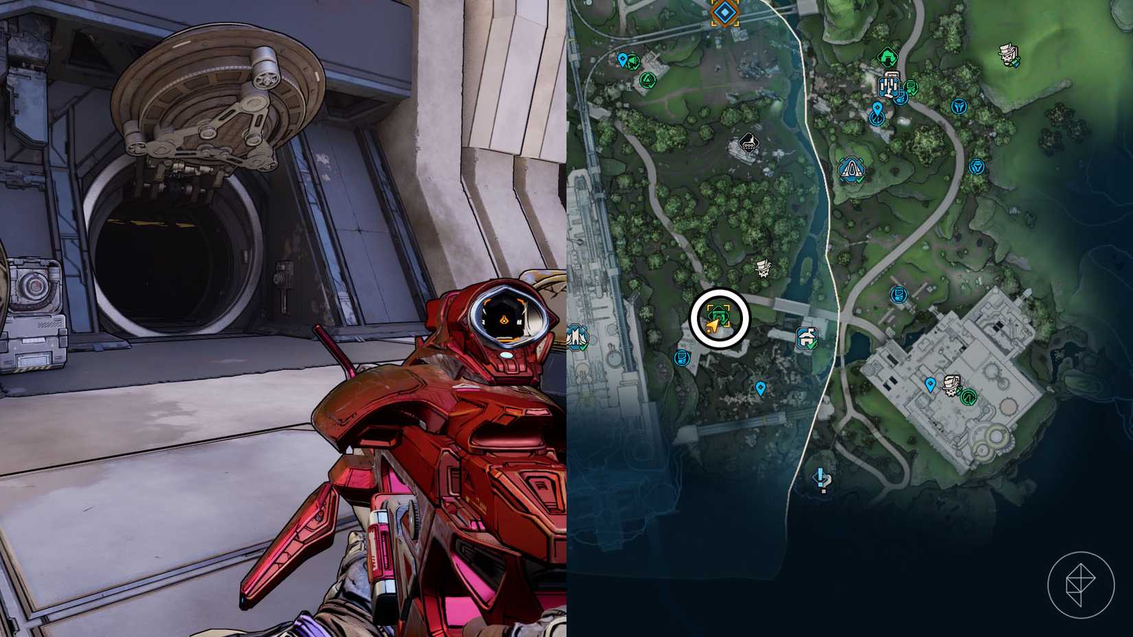 दो सीमावर्ती 4 छवियों का एक असेंबल जो टिपिंग पॉइंट बंकर का स्थान दिखा रहा है