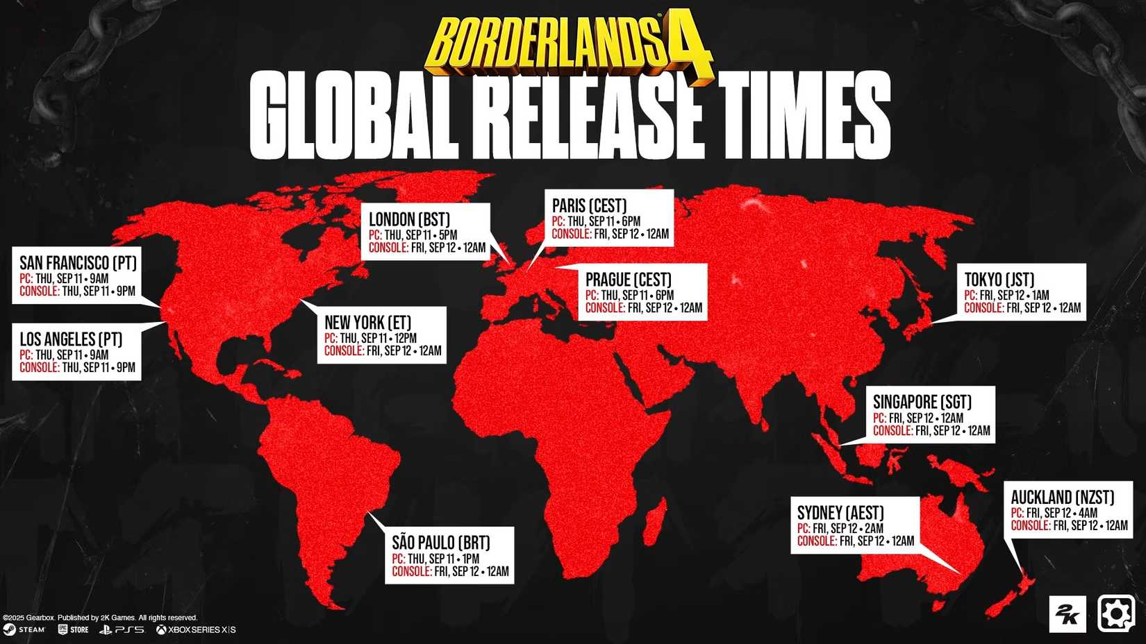 Borderlands 4 release time and date in your time zone