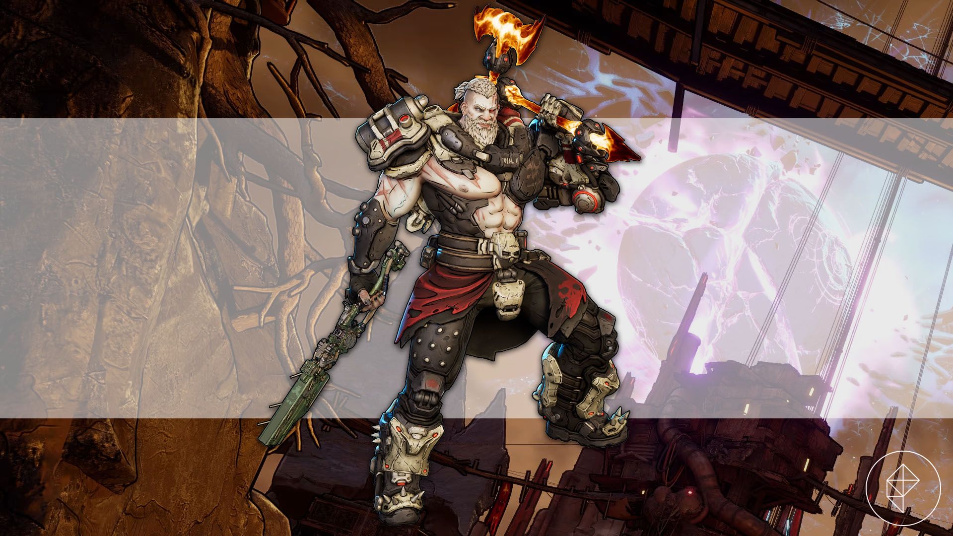 A montage of two Borderlands 4 images showing Amon in the middle with destroyed moon on the background