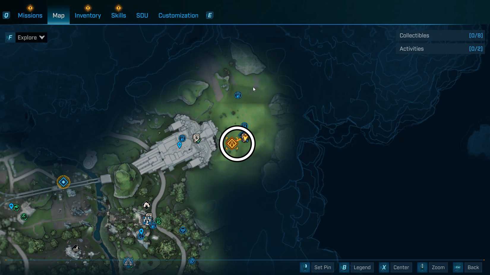 A Borderlands 4 screenshot showing on the map where players find the Bio-Bulkhead boss