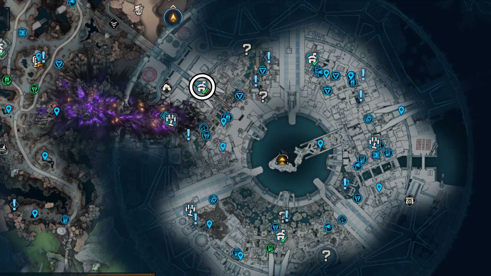 A Borderlands 4 screenshot of the map showing the location of the Lockaway Safehouse