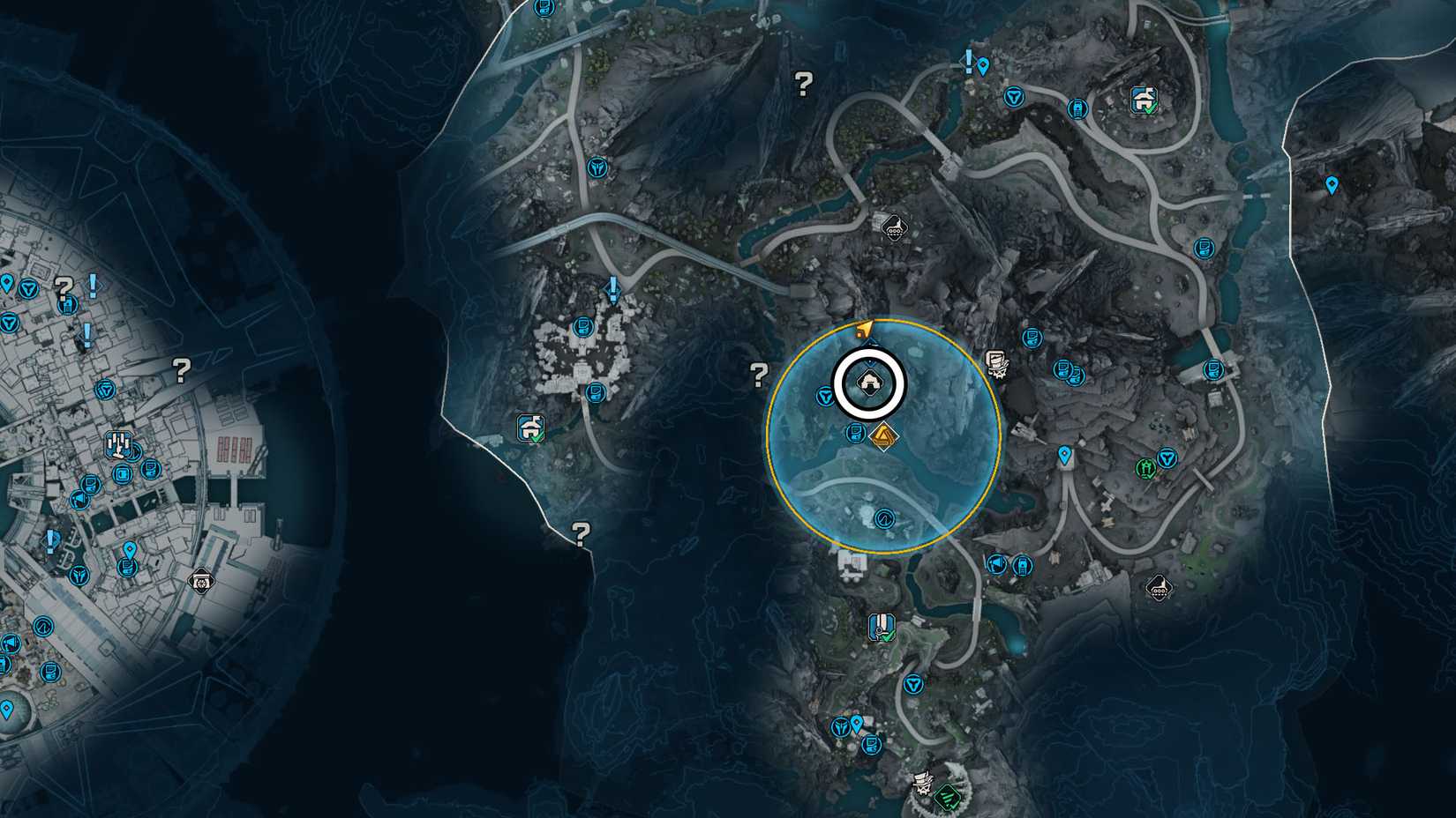 A Borderlands 4 map showing the Whistler's Maw abandone Auger mine location where you fight Shadowpelt