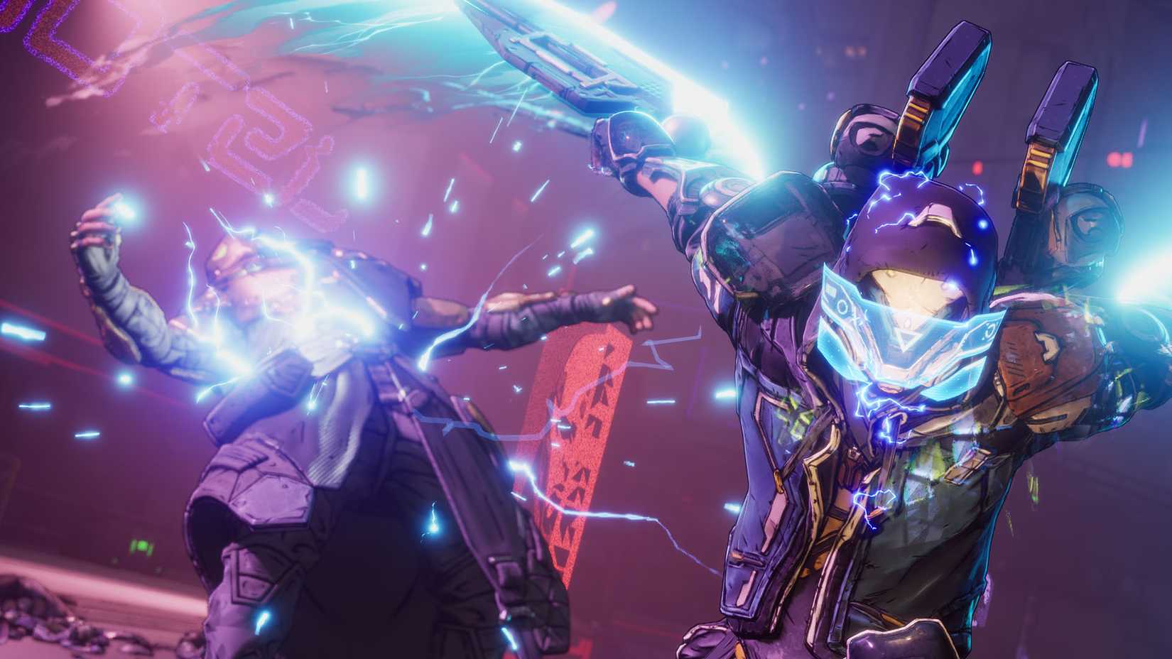 An official Borderlands 4 screenshot showing Rafa, one of the Vault HUnter slashing an enemy with his energy blades
