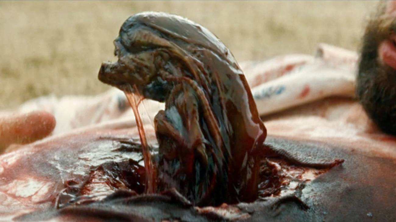 Earth cast & crew talk art, eyeball aliens, and 'the ghost of Giger' The chestburster erupts from Arthur's torso.