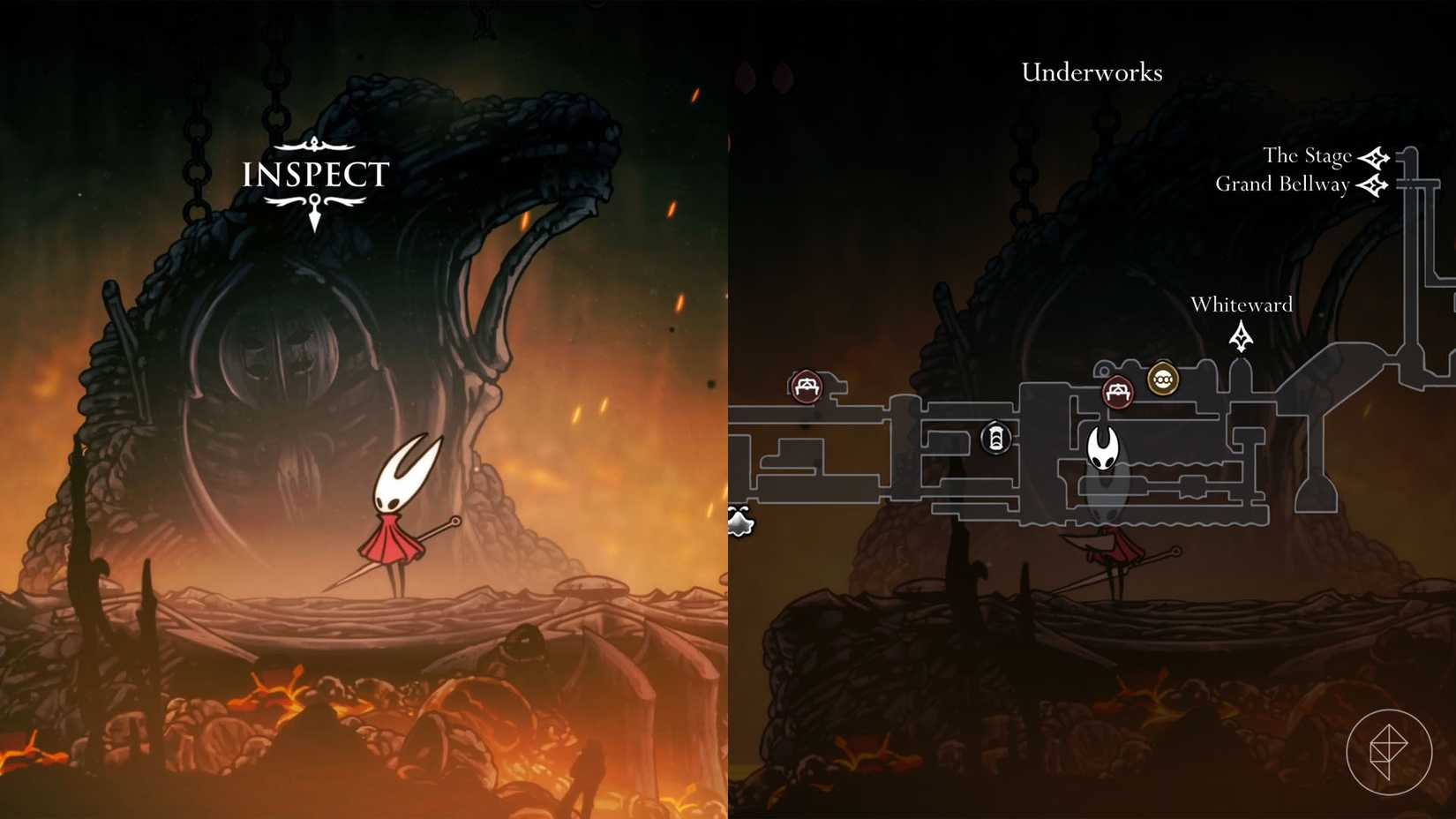 Hornet standing in front of the Weaver statue that gives you Clawline in Silksong.