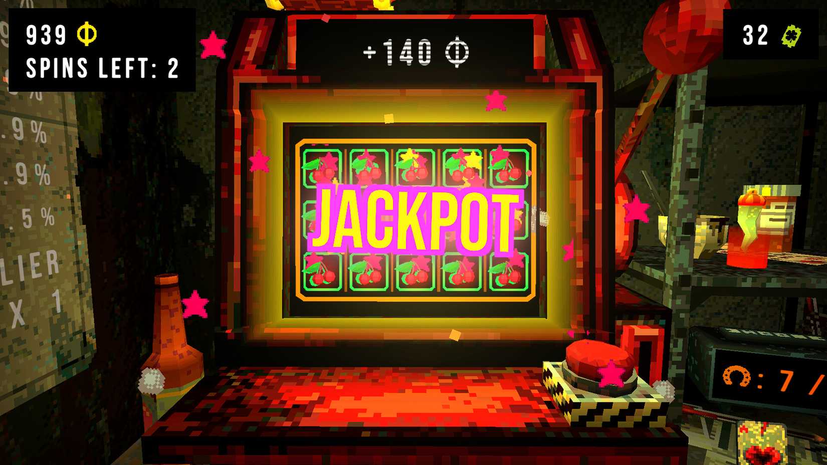 A slot machine showing "jackpot" in Cloverpit.
