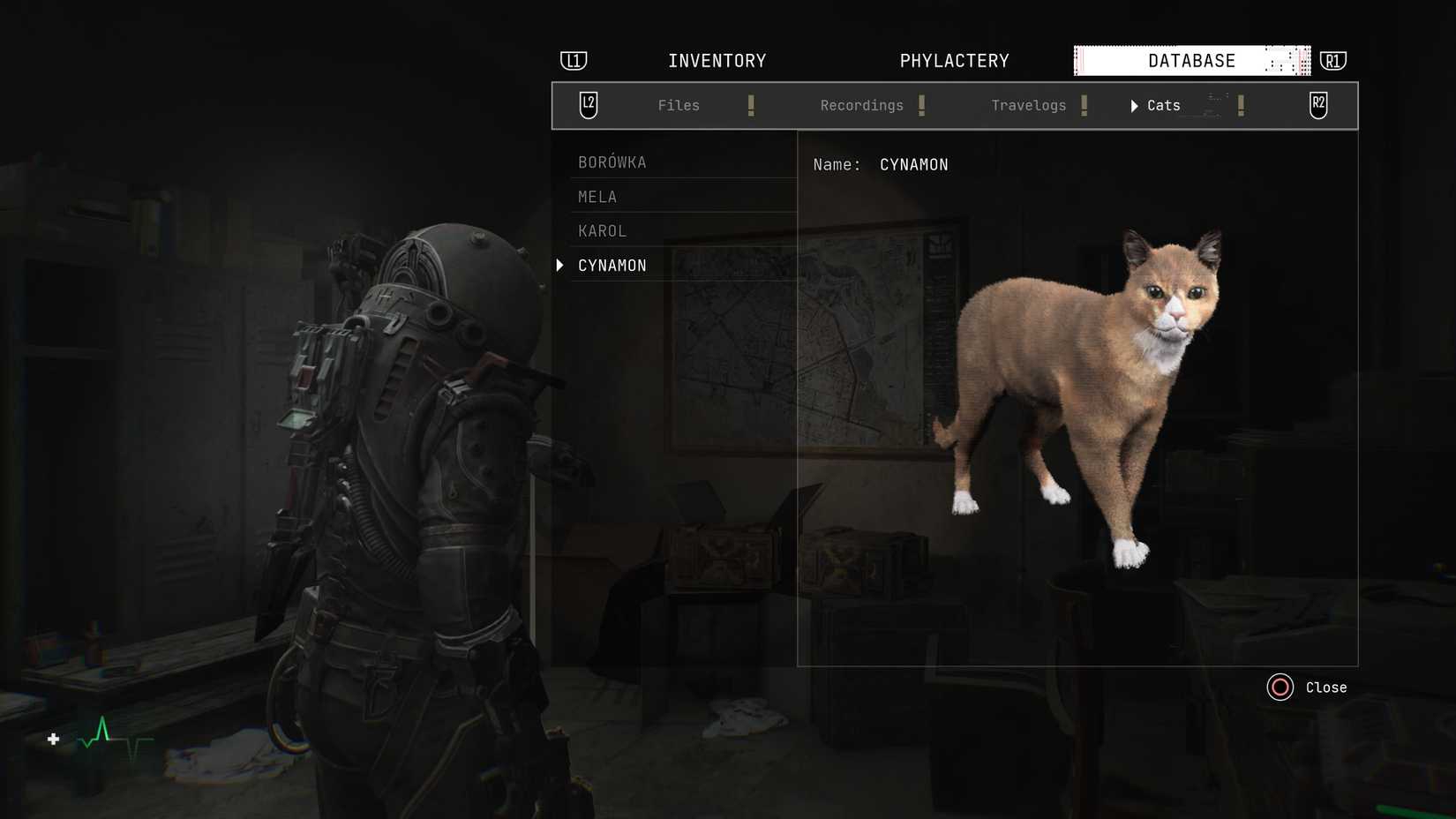 Cronos' codex keeps track of the cats you've pet.