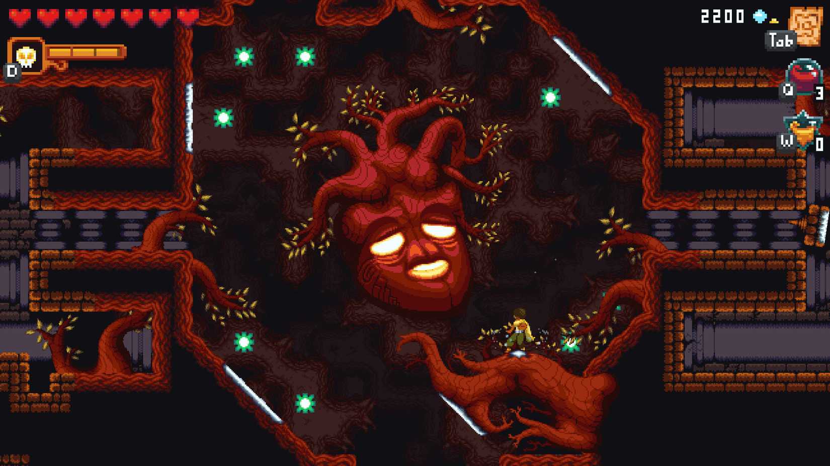 A wooden creature appears before Dandara.