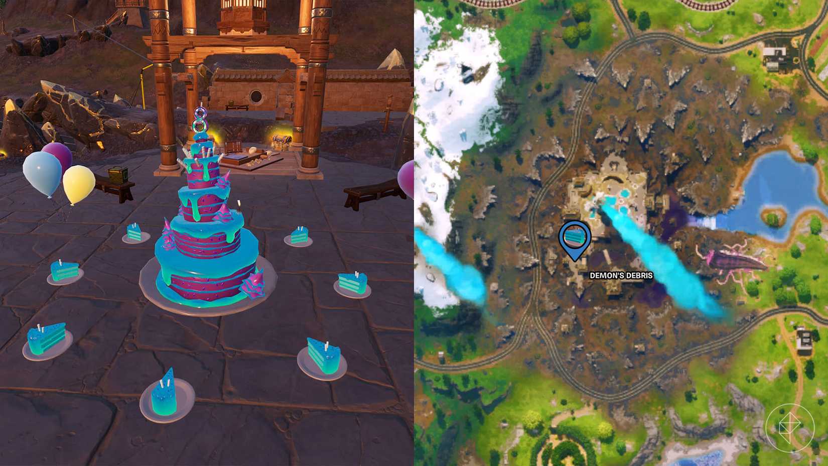 बर्थडे केक फोर्टनाइट में दानव के मलबे में पाया गया।