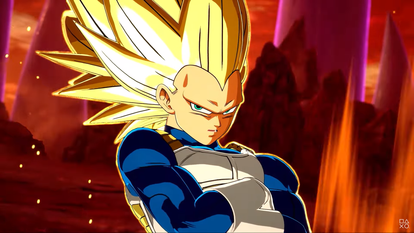 Super Saiyan 3 Vegeta crossing his arms in Dragon Ball Sparking Zero.