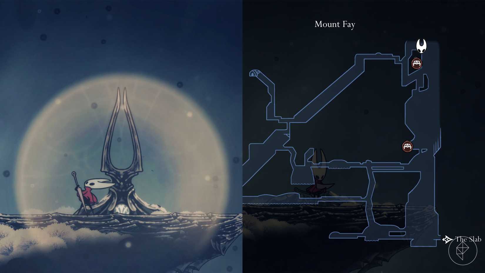 Hornet standing at the top of Mount Fay unlocking the Faydown Cloak in Silksong.