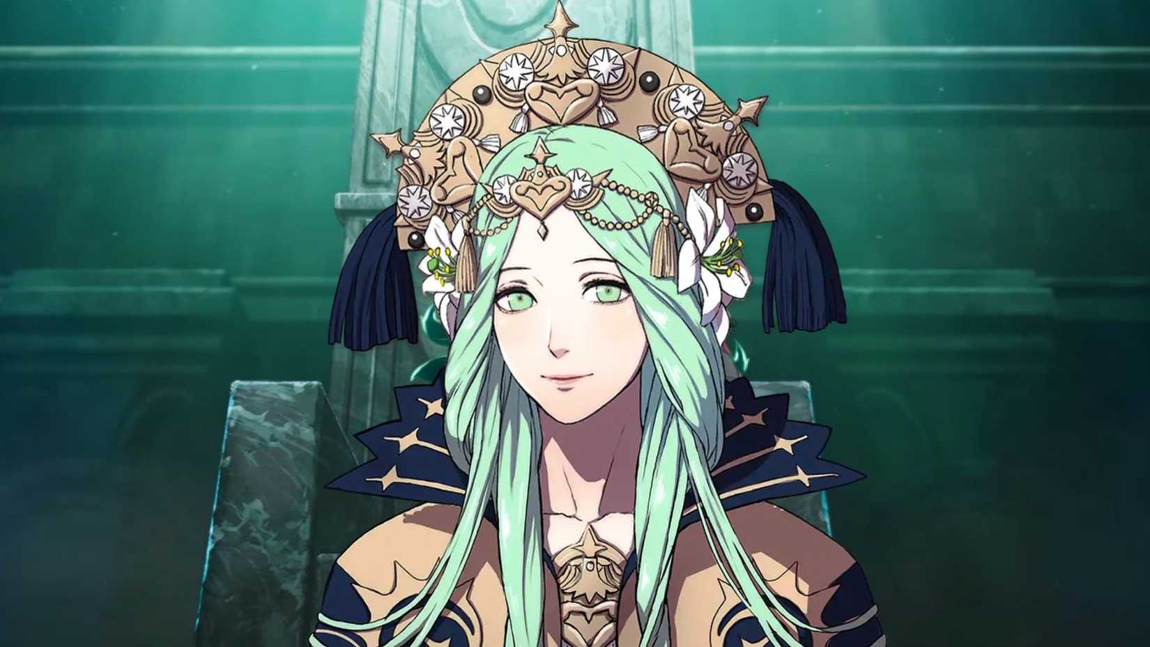 7 Fire Emblem: Three Houses Replay Ideas to Make Garreg Mach Feel Brand New 21 An image from Fire Emblem's Fortune Weave showing a throne. On top of that image is Rhea from Fire Emblem: Three Houses.
