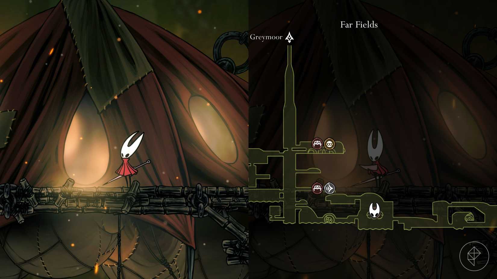 Hornet standing outside of the Seamstress' abode in Hollow Knight: Silksong.