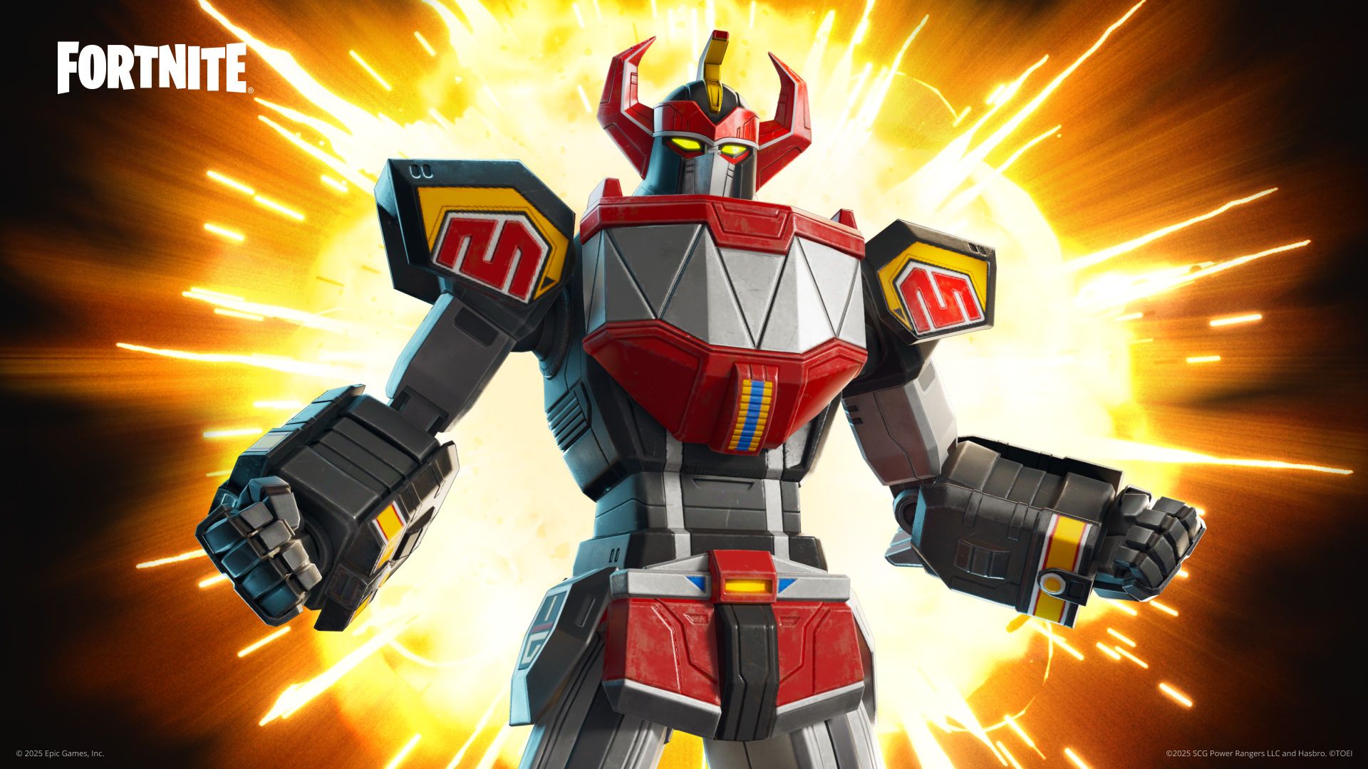 The Dino Megazord from Power Rangers as it appears in Fortnite.