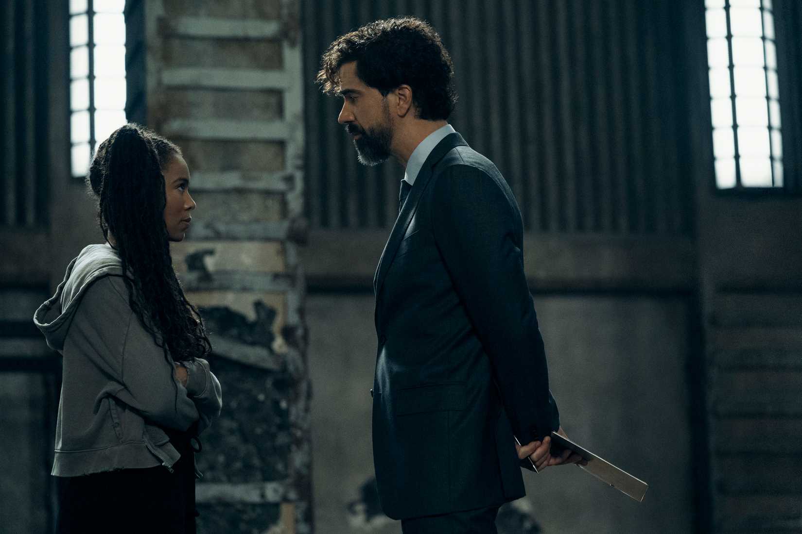 Jaz Sinclair (Marie Moreau) trains with Hamish Linklater (Dean Cipher) in Gen V