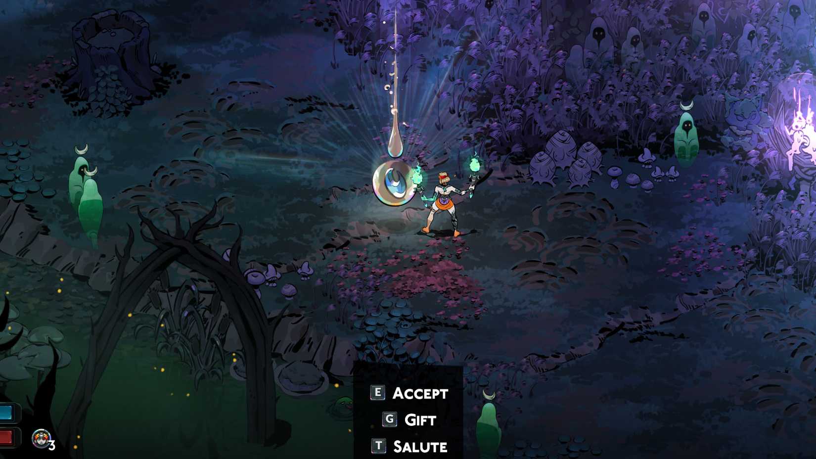 हेड्स 2 में मेलिनोइन गिफ्टिंग सेलेन।