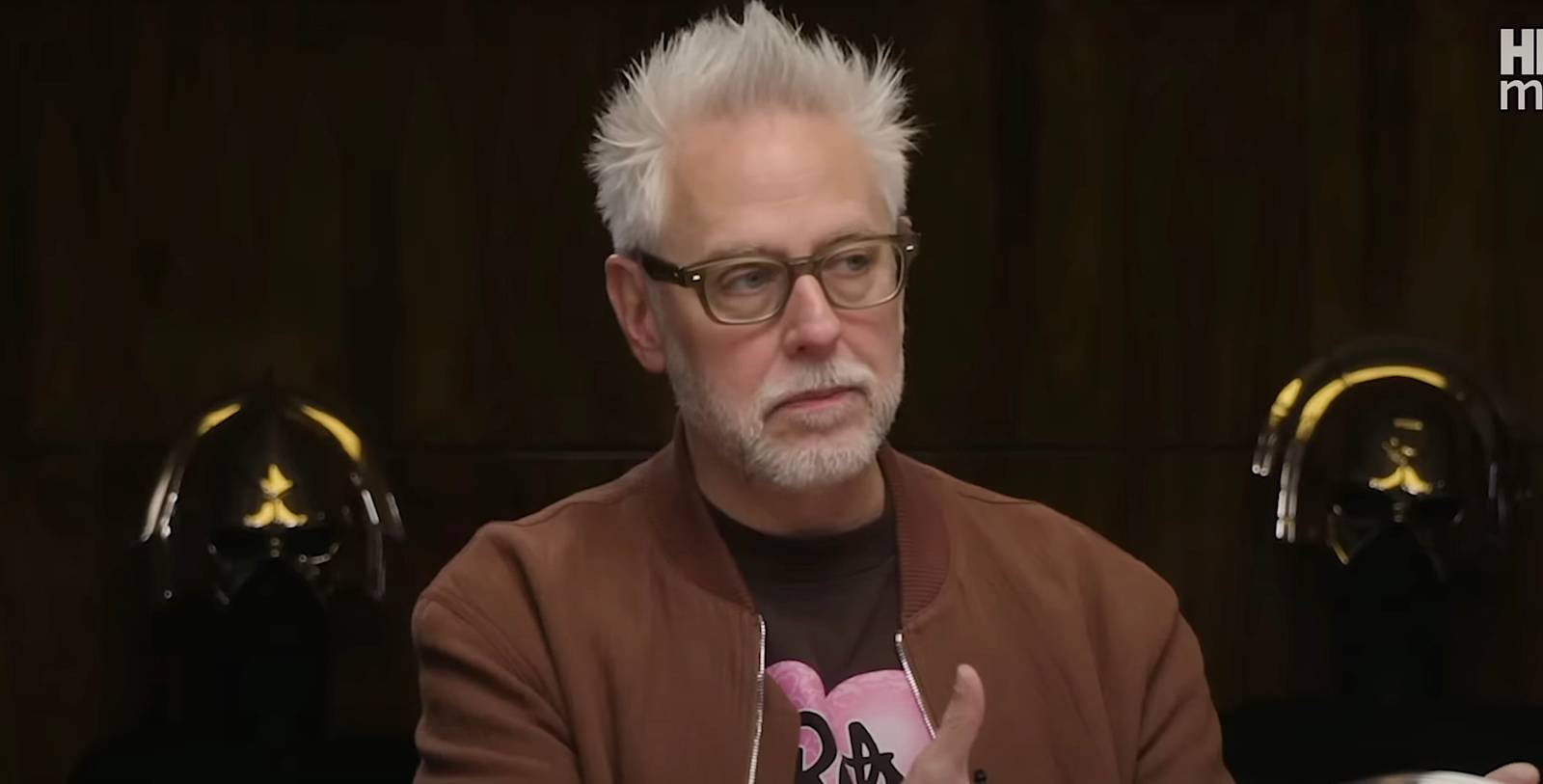 James Gunn on set during Peacemaker podcast appearance
