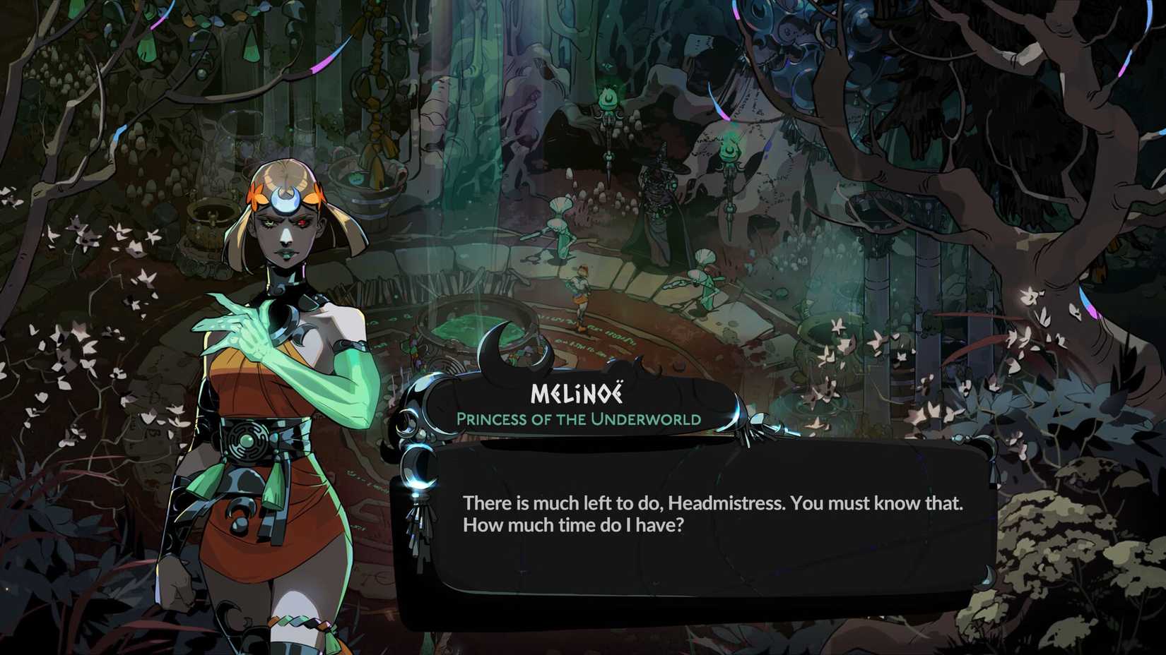 Melinoe asking Hecate how long she has to complete her mission in Hades 2