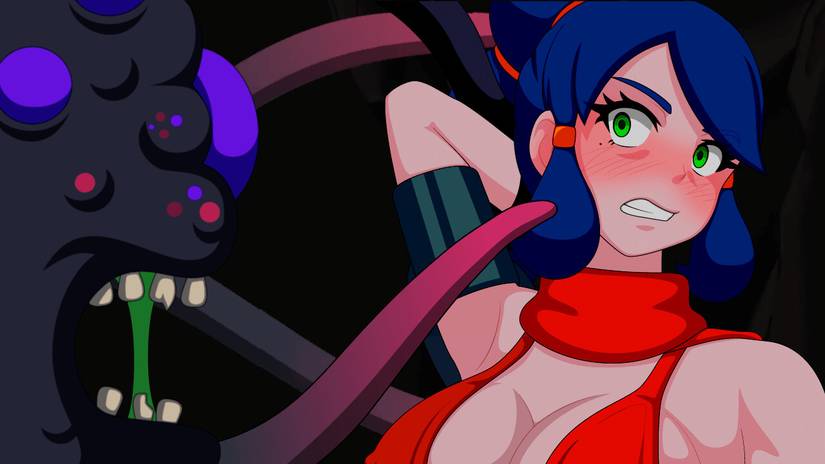 A screenshot of Heavy Hearts featuring its protagonist being threatened with a monster tentacle