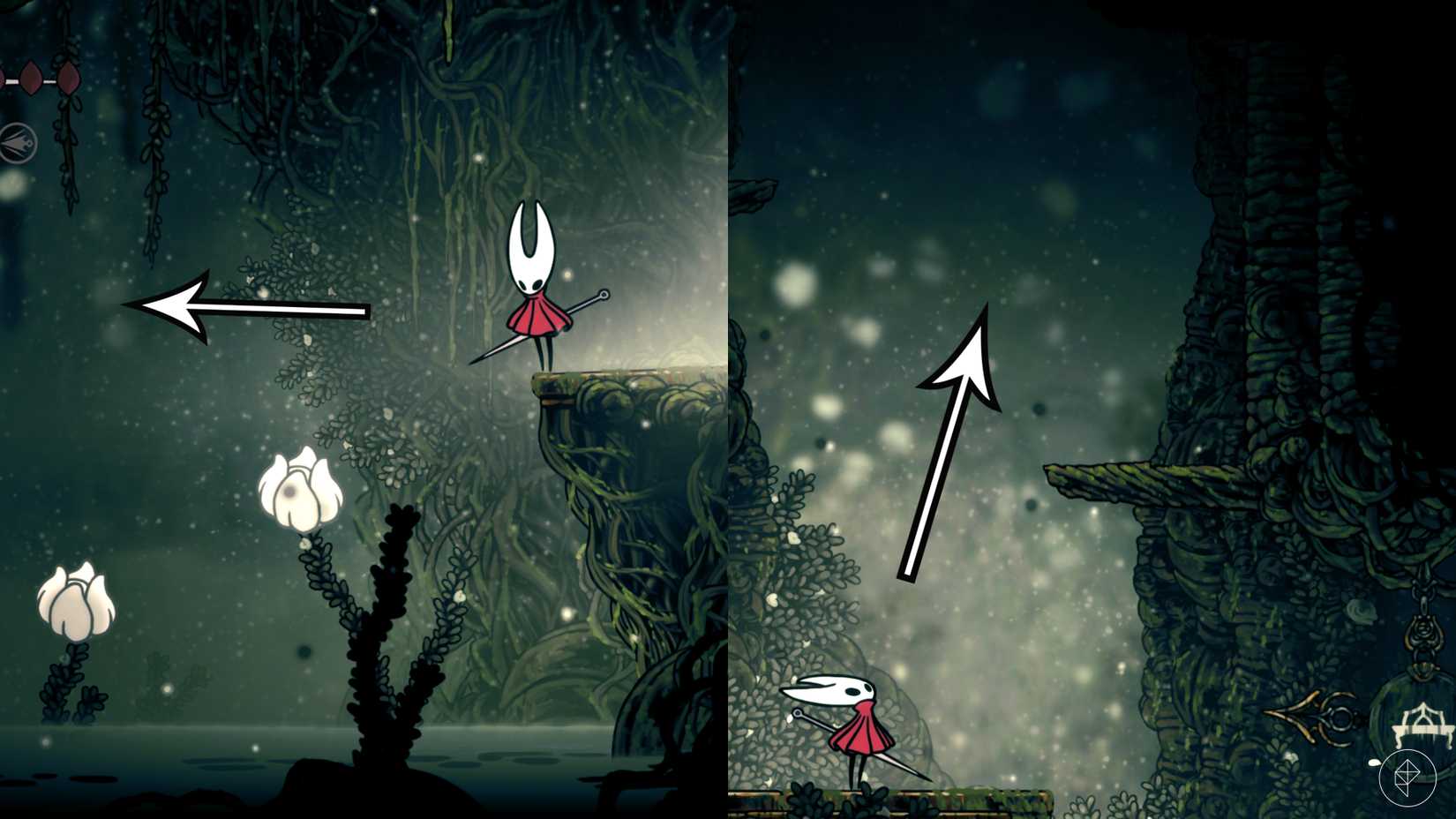 The path to the Cling Grip wall jump location in Hollow Knight: Silksong.