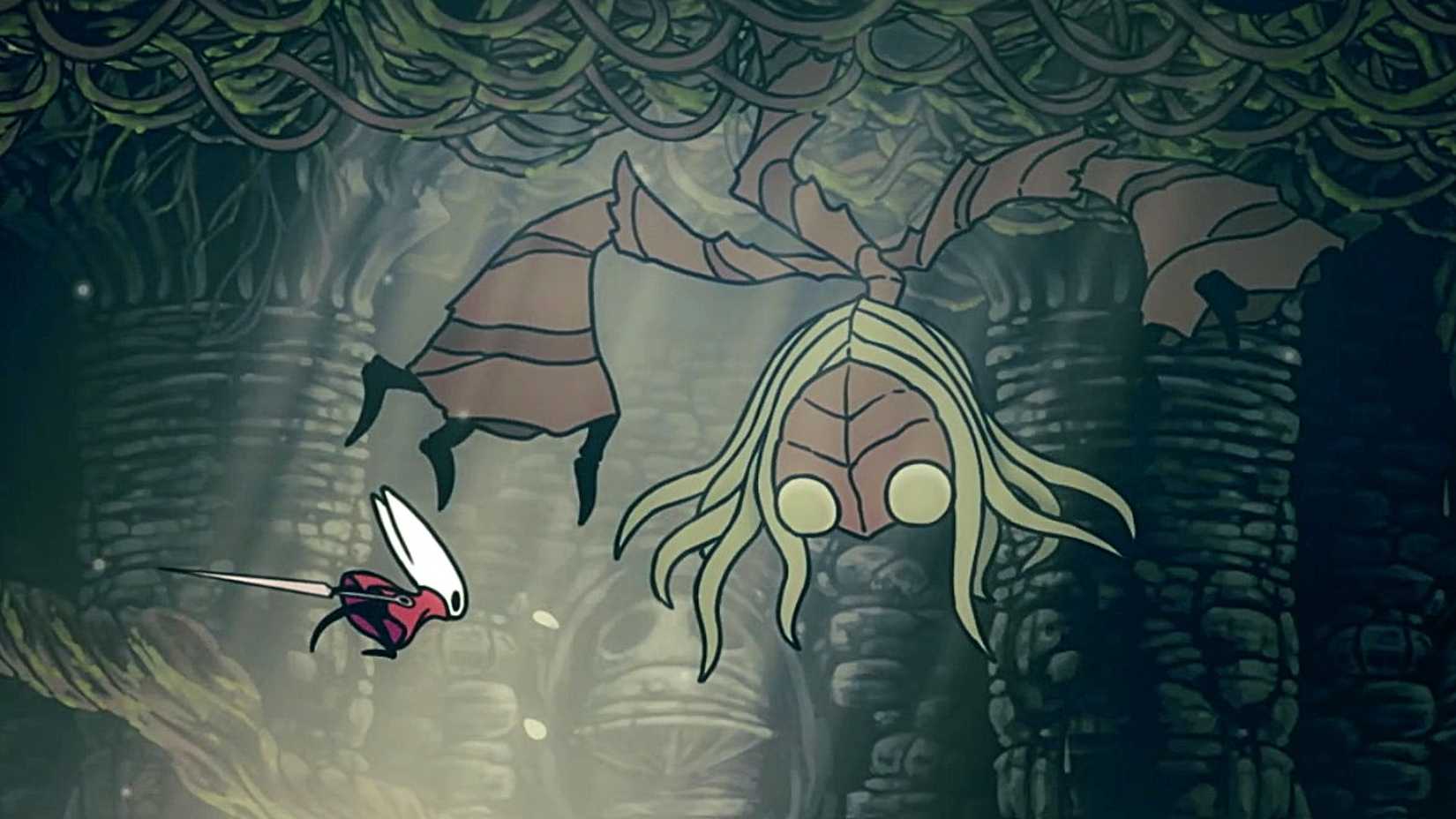 Hornet attacking Sister Splinter in Silksong