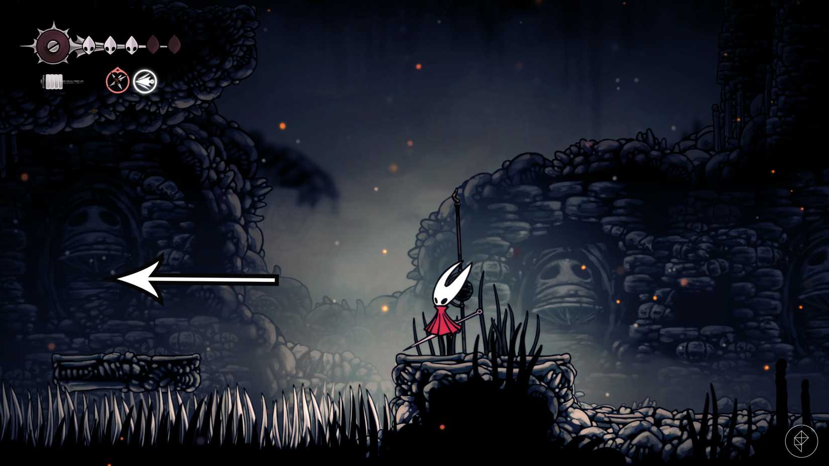 El camino a la segunda ubicación volátil de Flintbeetle en Hollow Knight: Silksong.