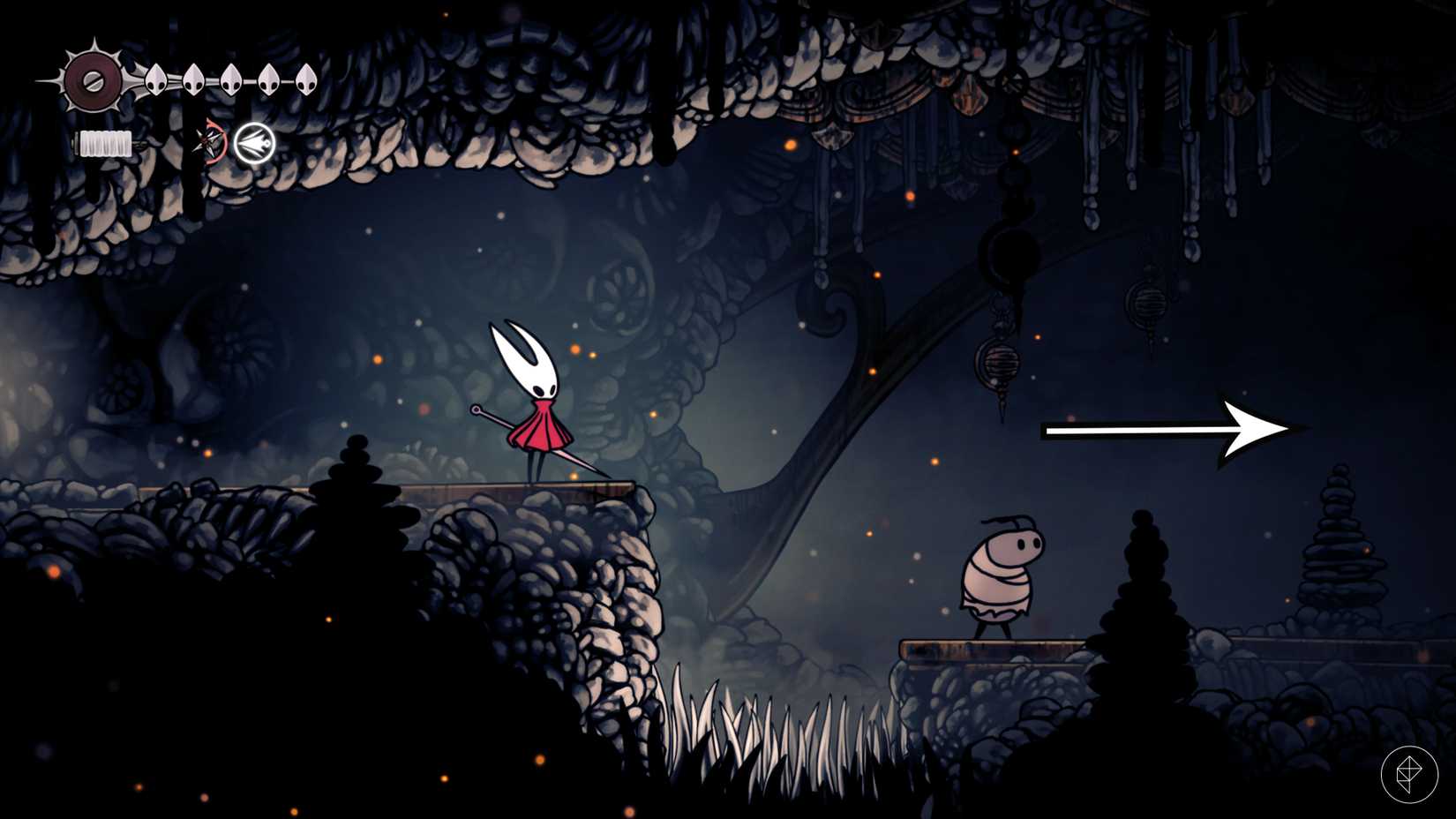 El camino a la tercera ubicación volátil de Flintbeetle en Hollow Knight: Silksong.