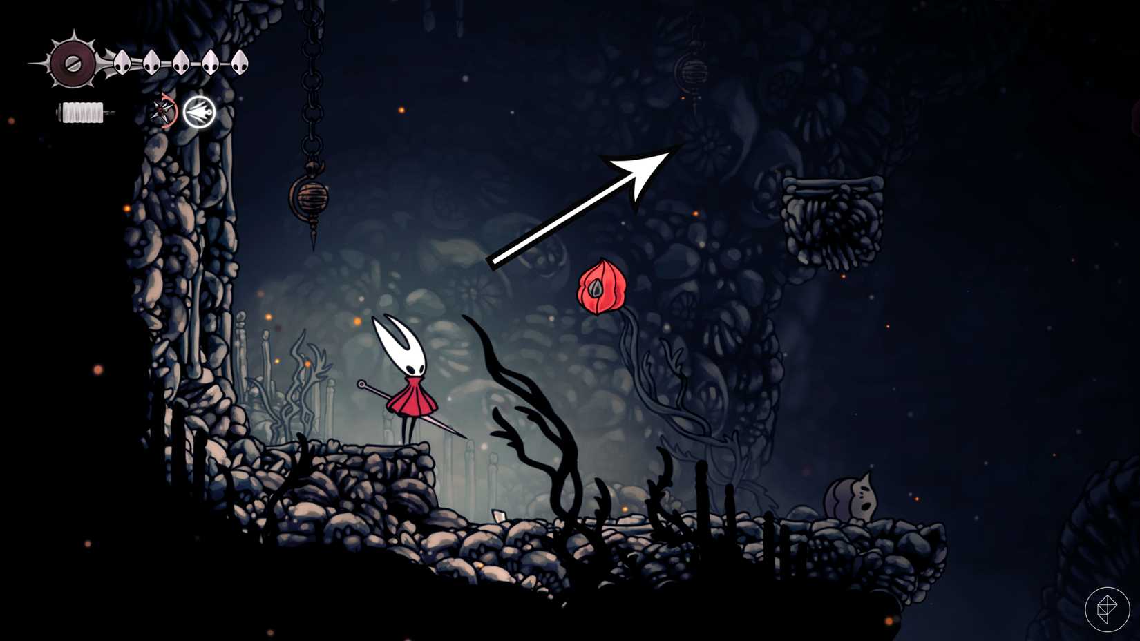 El camino a la tercera ubicación volátil de Flintbeetle en Hollow Knight: Silksong.