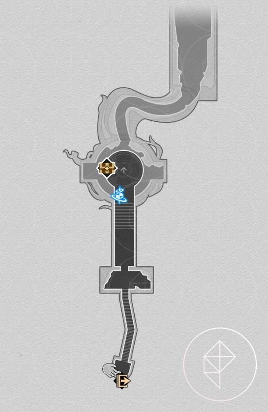 A map of the lowest floor of Radiance Scarwood in Honkai: Star Rail, showing where to find one chest.