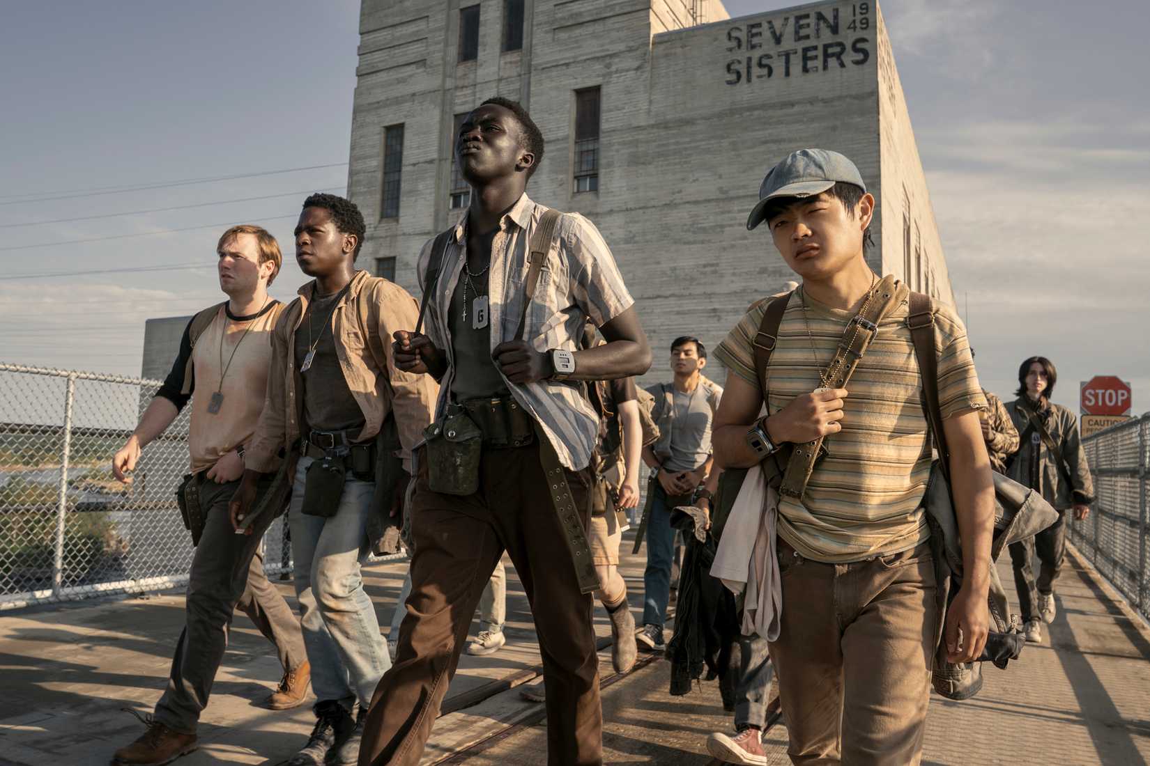 The "Four Musketeers," four of the teenage boys on a deadly walking contest, go side by side together in The Long Walk