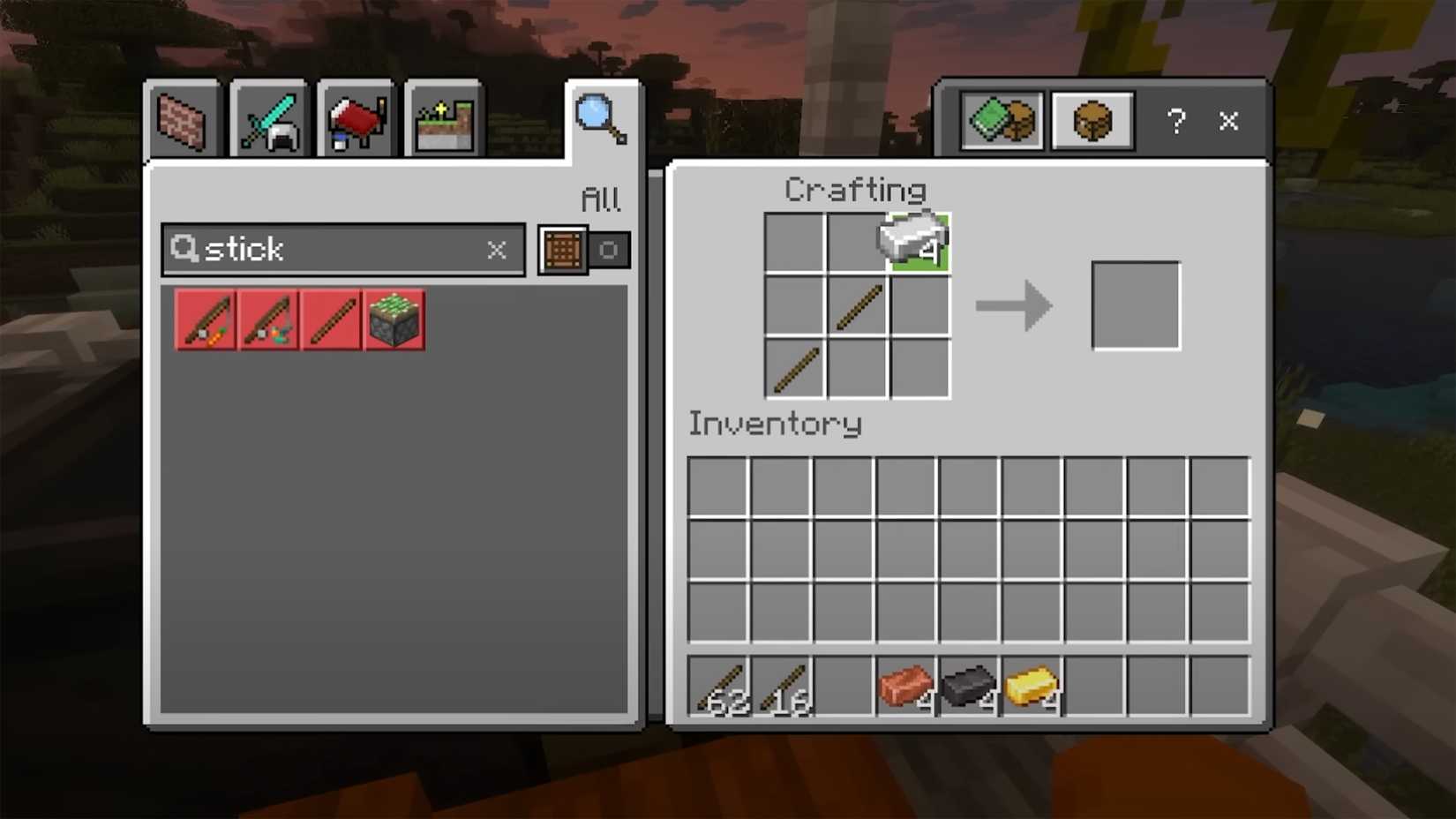 Minecraft में भाला के लिए क्राफ्टिंग नुस्खा।