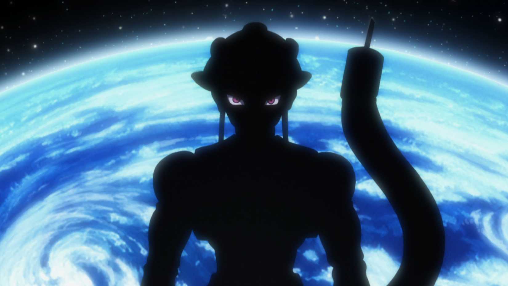Meruem silhouetted in front of the Earth
