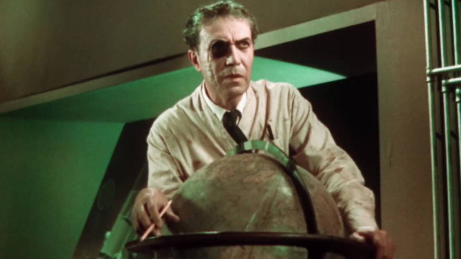Hoolen man in a white suit with darkened eyes on Globe
