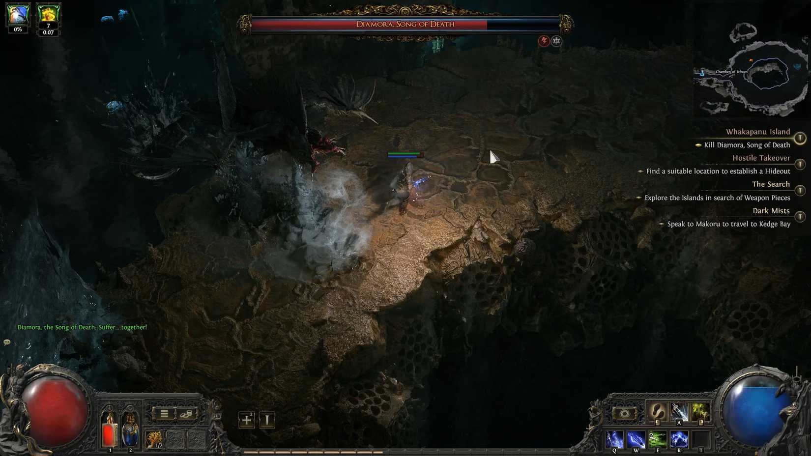 Exile screen path 2 showing the fight with Diamor, Song of Death Boss