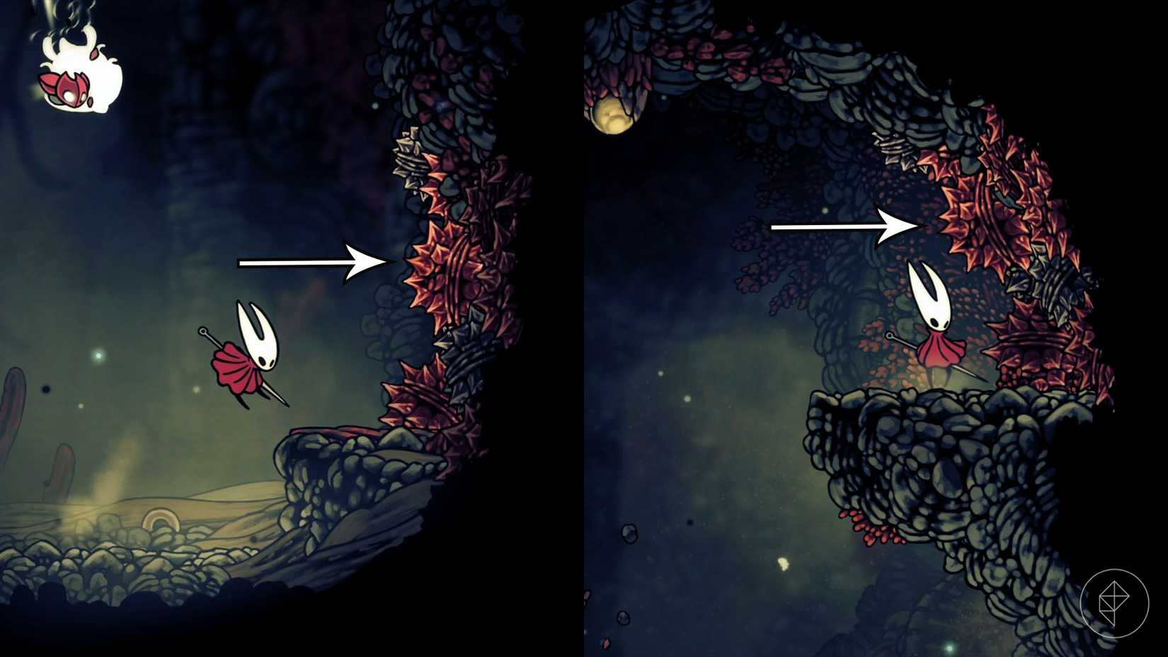 Hornet breaking through spiky walls in Hollow Knight: Silksong.