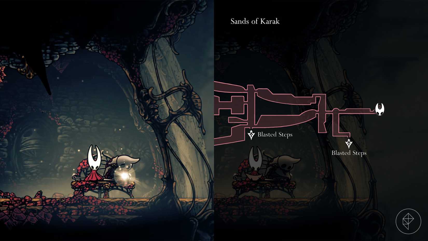 Hornet sitting on a bench in the Sands of Karak that has a simple key.