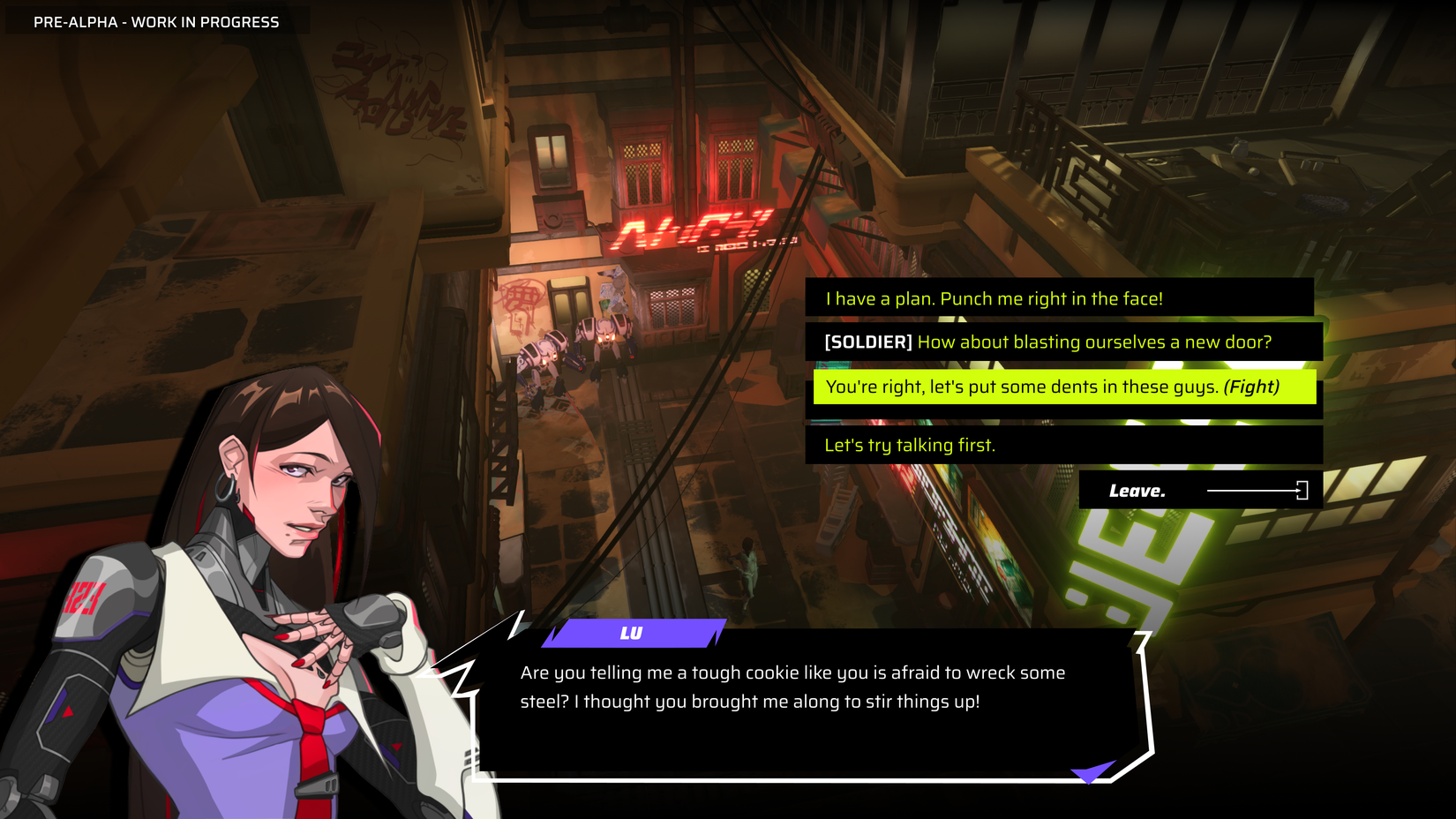 A preview screenshot from Starfinder Afterlight showing dialogue option for the character Lu