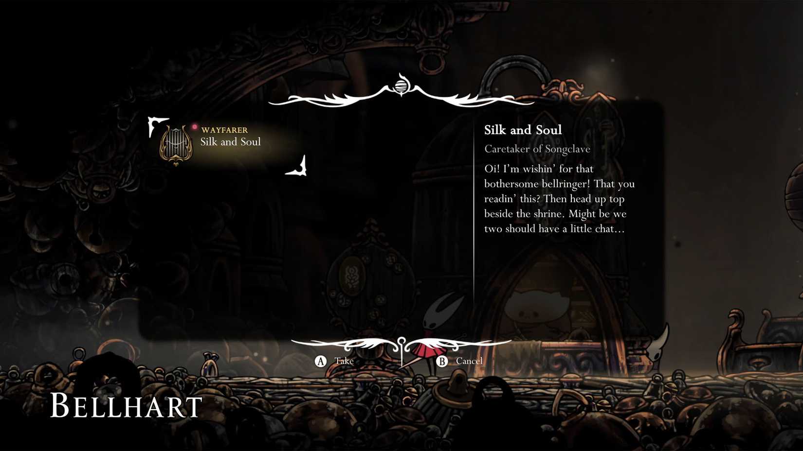 The Silk and Soul quest found on the Bellhart wish board in Silksong.