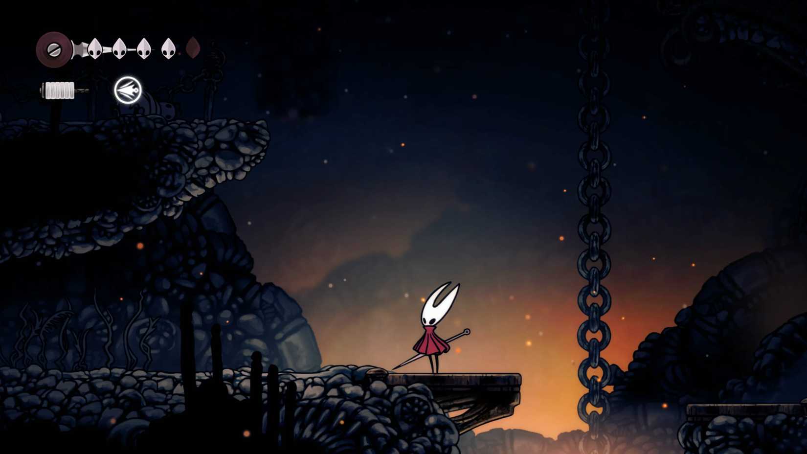 Hornet stands in a room in The Marrow and thinks about how to get the map in Silksong