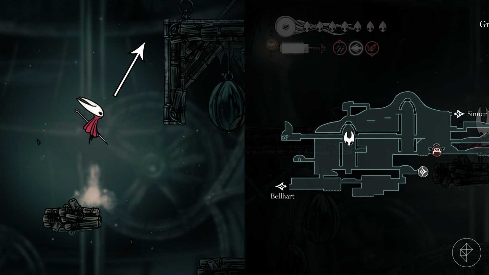 Hornet jumping towards a wall in Greymoor in Hollow Knight: Silksong.