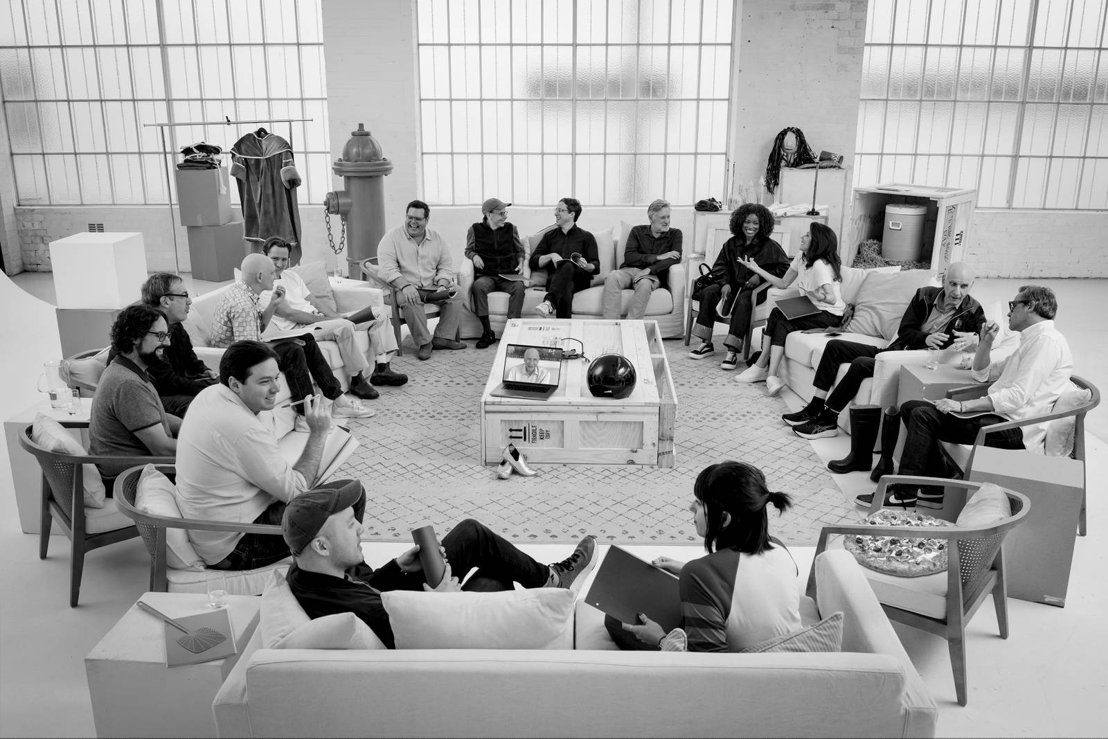 Cast and crew seated for the Spaceballs 2 table read