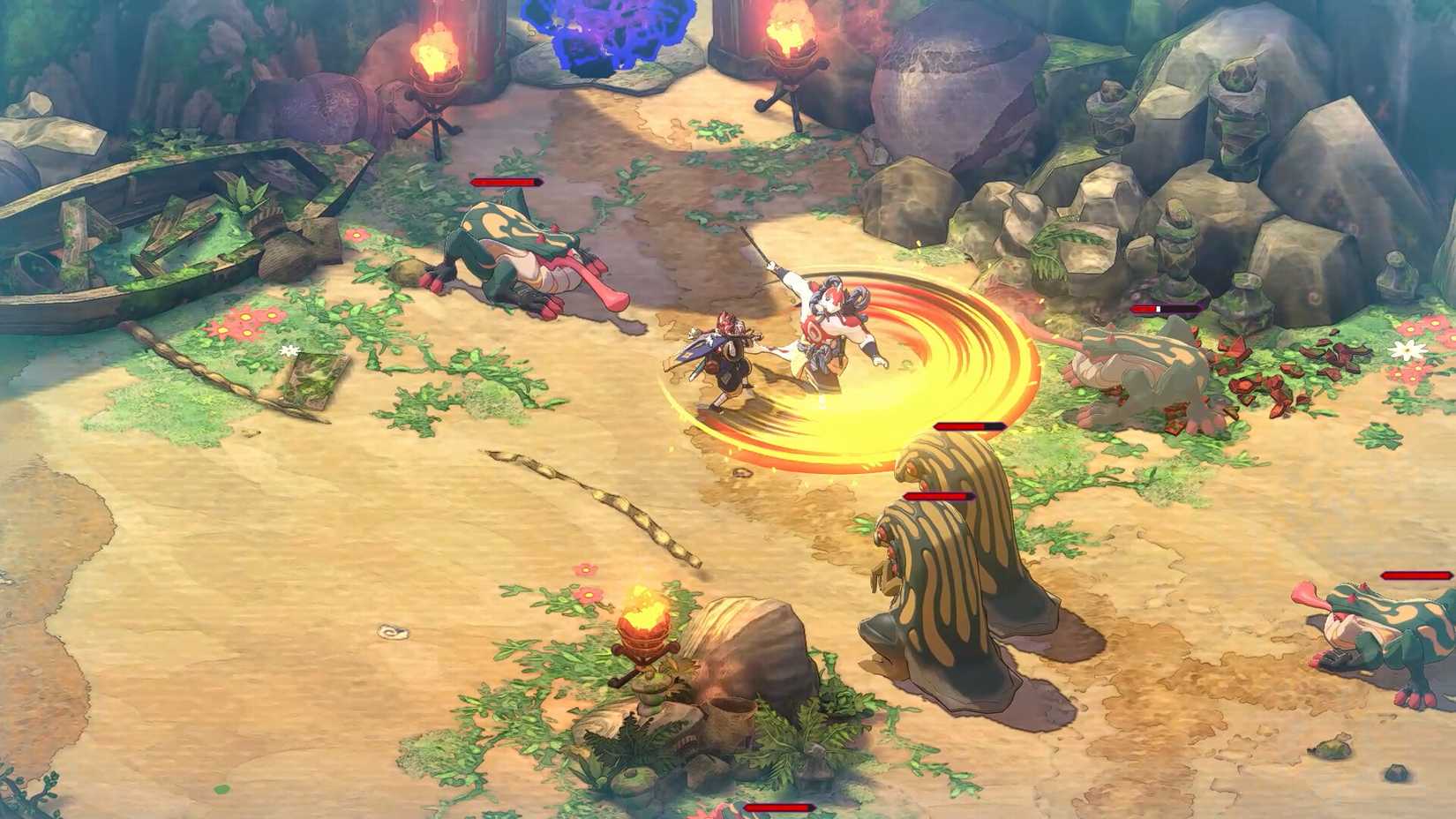 Combat in Towa and the Guardians of the Sacred Tree.