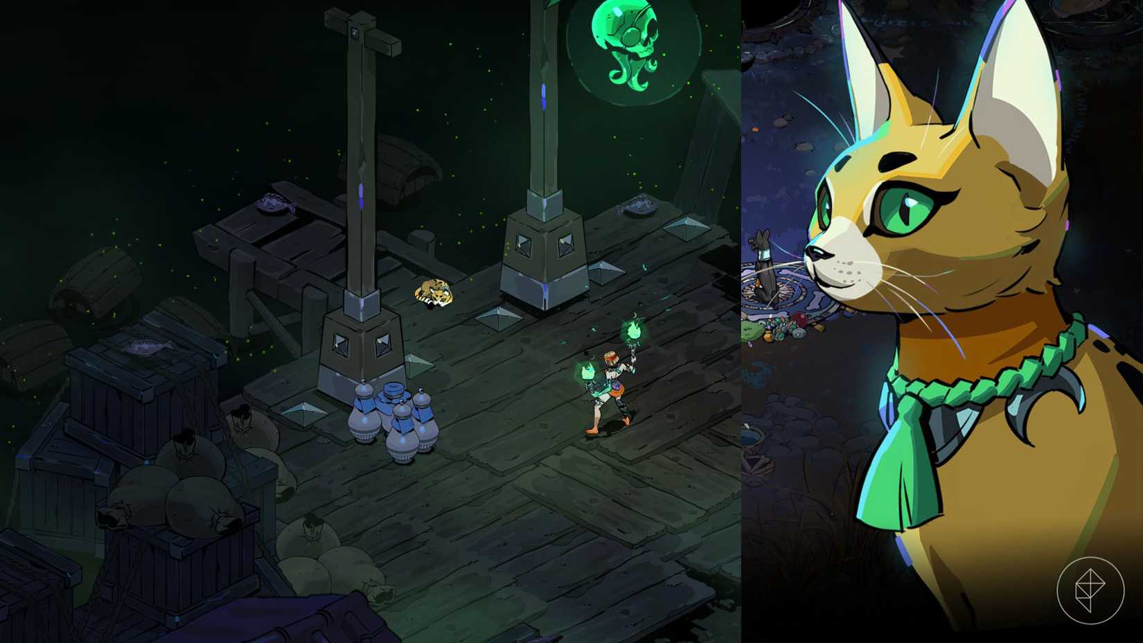 Melinoë encountering Toula the Cat in Hades 2.