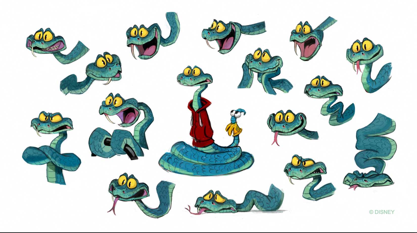 A series of drawn facial expressions for Gary in Zootopia 2