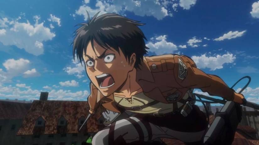 Eren shouting in Attack on Titan