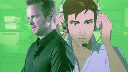 Aaron Paul and his Dispatch character Robert Robertson